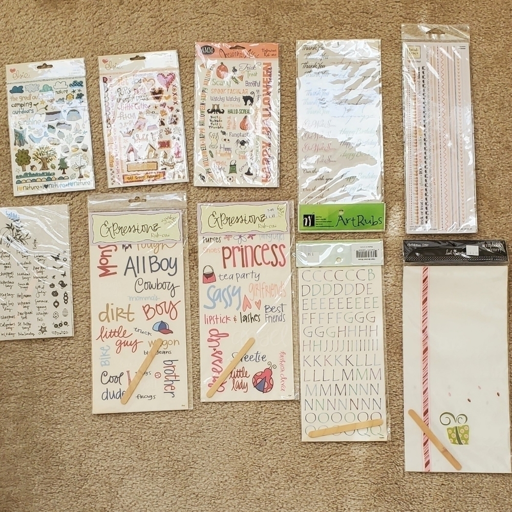 Assorted Rub-On Scrapbooking Stickers